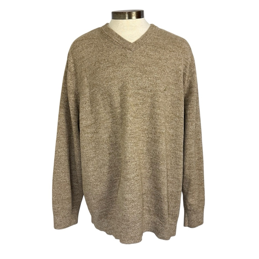 Nautica 3XL Men's Tan V-Neck Pullover Cotton Sweater Preppy Business Casual